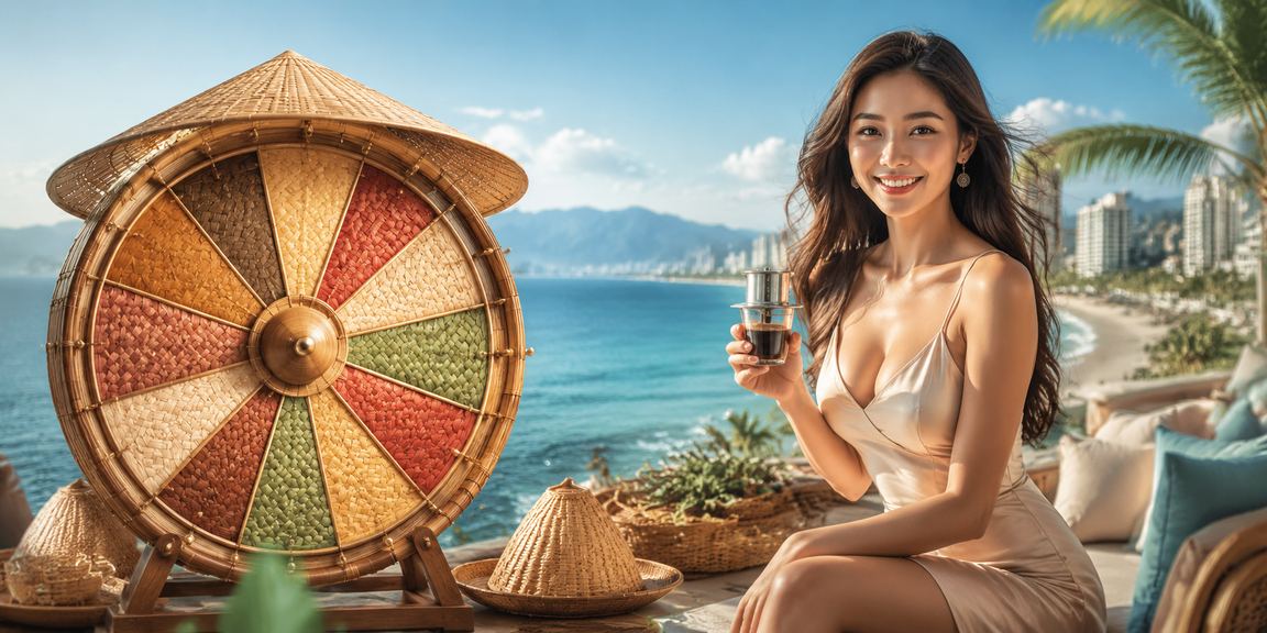 Người dùng trải nghiệm quay thưởng Lucky Draw tại Đà Nẵng với nón lá truyền thống