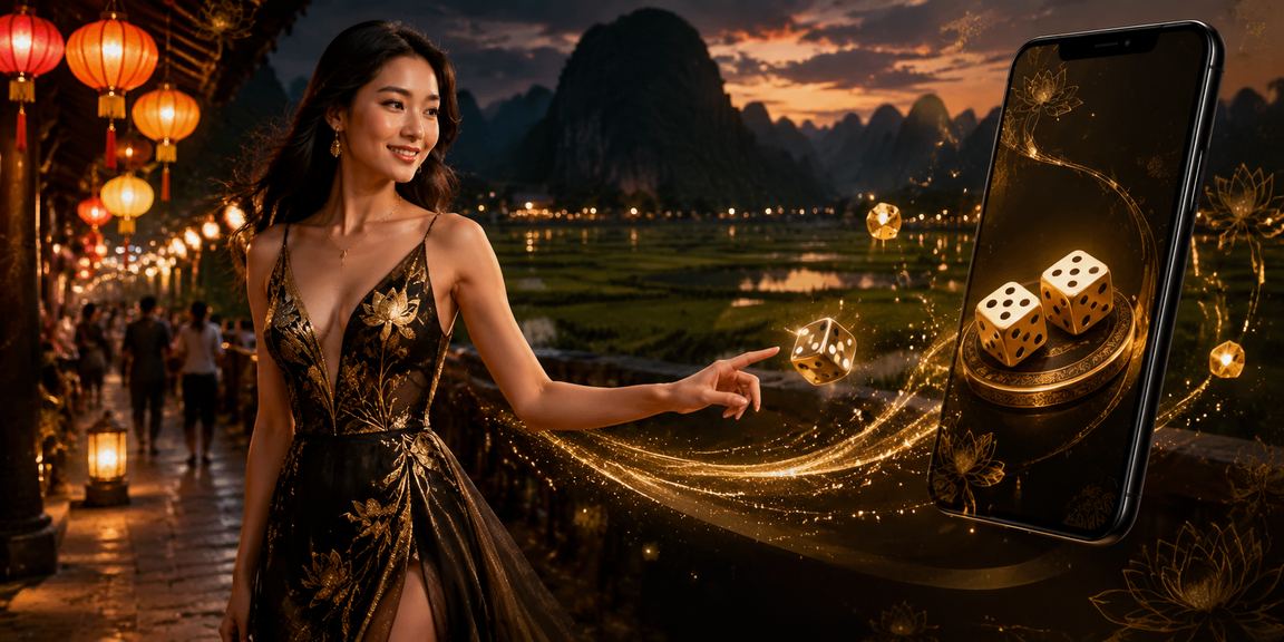 Người chơi thử vận may với trò Tài Xỉu tại chợ đêm Ninh Bình trên điện thoại